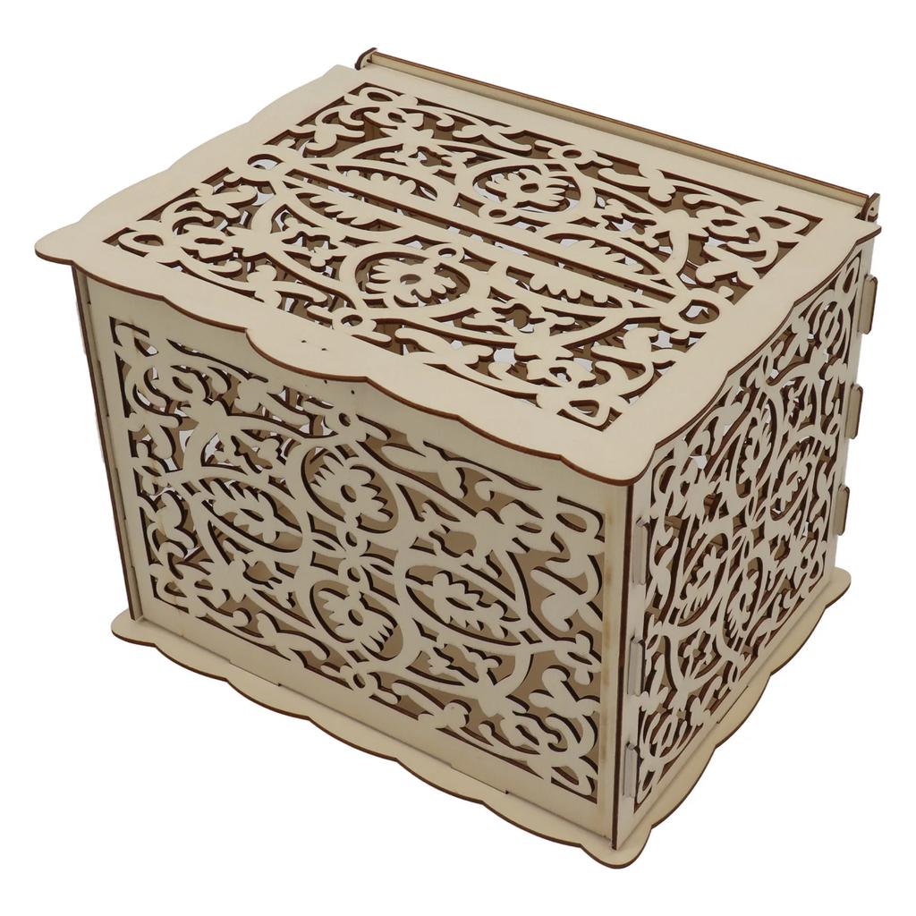 DIY Hollow Wooden Box Gift Card Case Wedding Reception Decoration Box Easy Assembly