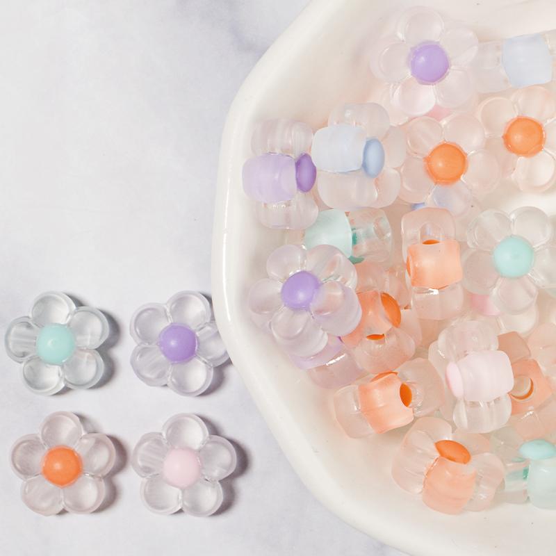 100Pcs Acrylic Colorful Flower Beads Transparent Mix Color Loose Beads Charms for DIY Bracelet Necklace Jewelry Making Findings