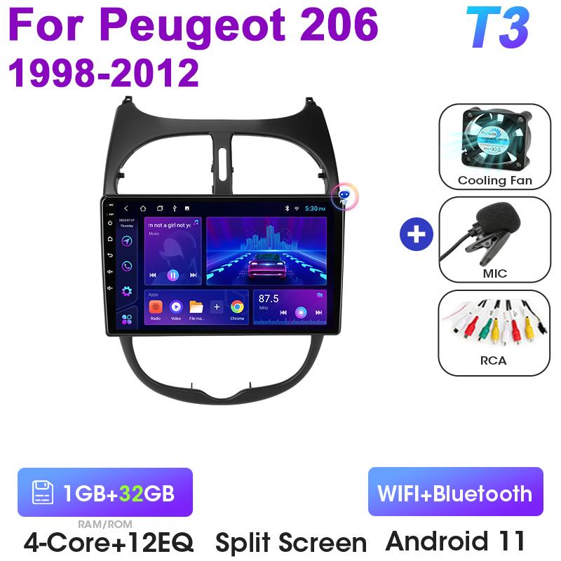 Für Peugeot 206 206CC SW 1998 - 2012 2 Din Android 12 Autoradio Multimedia Video Player GPS GPS 4G Carplay Auto Stereo Head Unit
