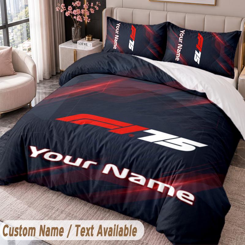 F1 Bedwäsche-Set mit Aufdruck Benutzerdefinierter Name Text 1 Bettbezug 2 Kissenbezüge für Schlafzimmer