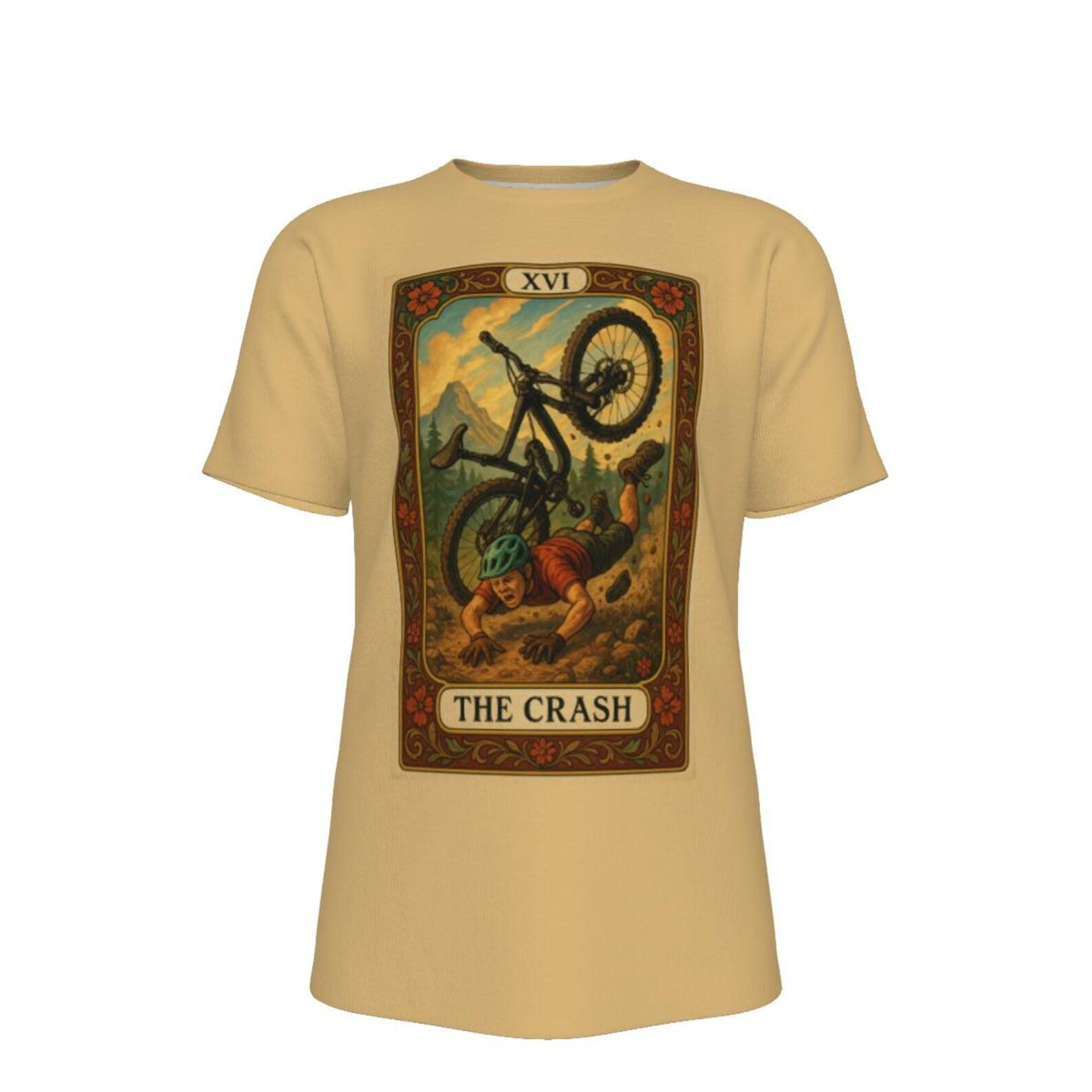 The Crash MTB Tarot T-Shirt - Rider Wipeout All-Over Print Tee - Funny Mountain Bike Crash Art S