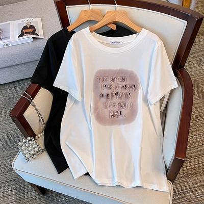 Women's Plus Size Slimming Loose Mid-Length Round Neck T-Shirt (Short Sleeves) 