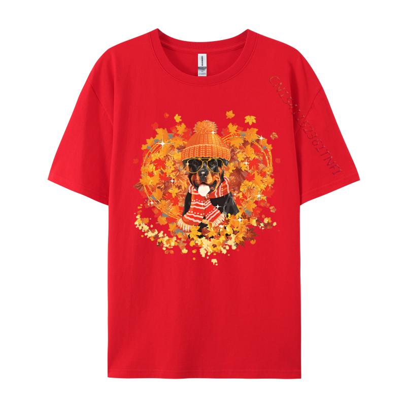 Rottweiler Dog Fall Pumpkin Autumn Tshirt Men Cute Printed Tshirts Adult Funny Tee Shirts Black Shirt Graphic Tees
