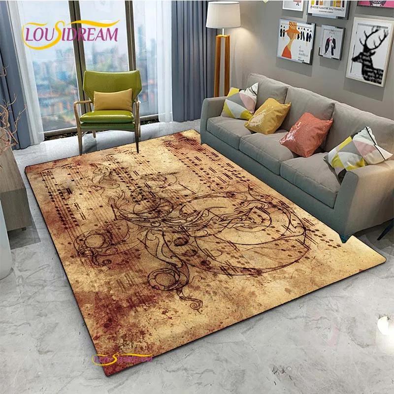 Alfombra de Vinilo con Notas Musicales Negras Vintage para Decoración de Sala de Estar Dormitorio Alfombras de Área Cocina Felpudos Antideslizantes Alfombra Regalo de Cumpleaños
