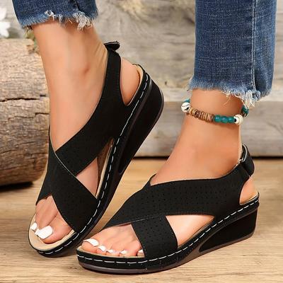 Sandalias de cuña con tiras cruzadas para mujer, estilo romano, con plataforma y punta abierta, cómodas, antideslizantes, para playa, talla grande