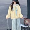 Autumn 2026 Girls' Hoodie & Plaid Pants Set - Cute & Fashionable Korean Style Two-Piece Outfit