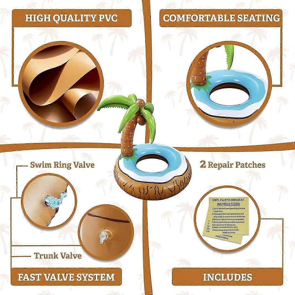 120cm Inflatable Swimming Ring with Palm Tree, Coconut Design, Blue/Brown