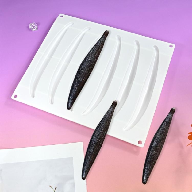 Nonstick 6 Cavity Vanilla Pods Shape Chocolate Molds Food Safe Silicone Easy Releases Vanilla Stick Dessert Cake Mould