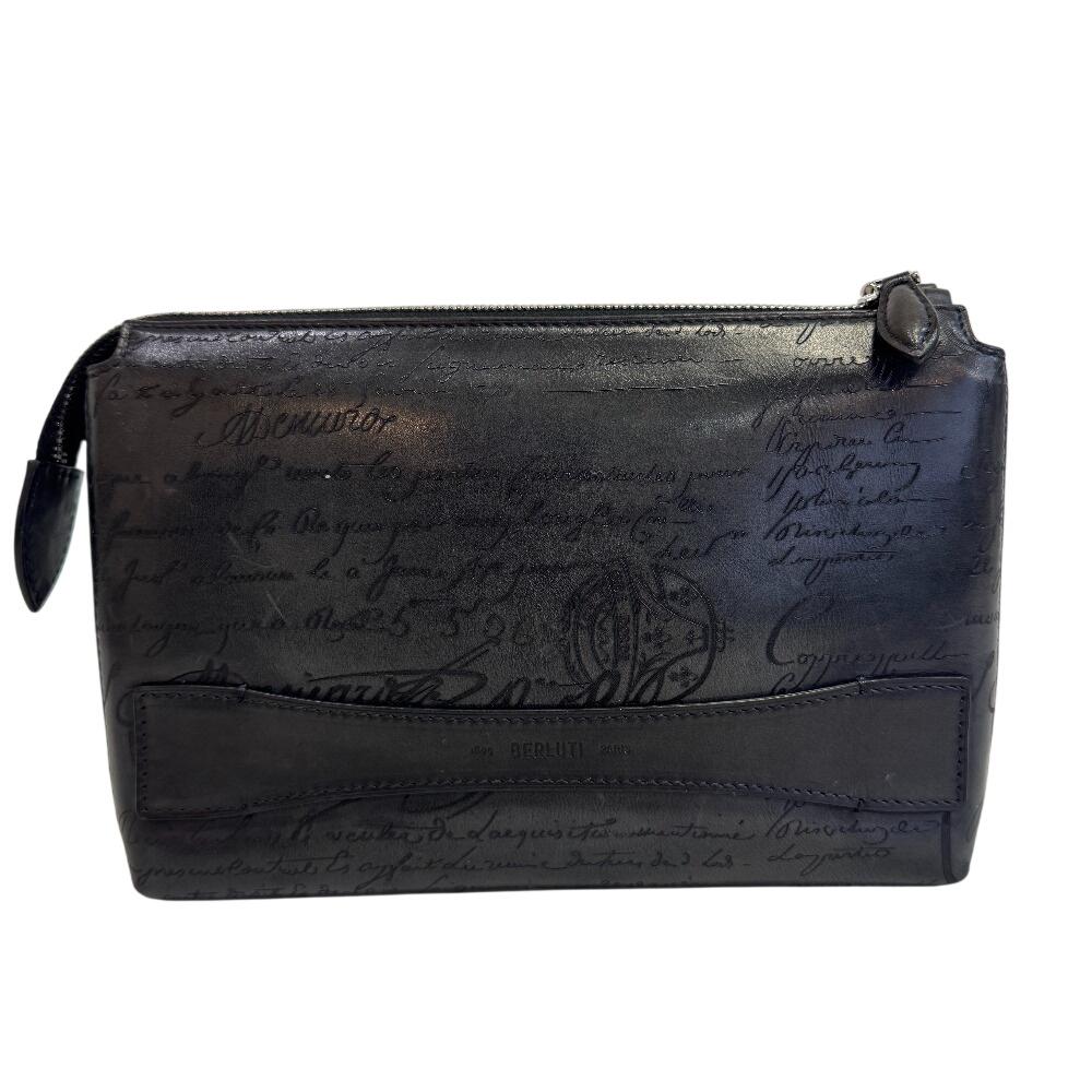 Berluti Pouch Clutch bag Calligraphy leather Tercio Pouch business bag black leather Used