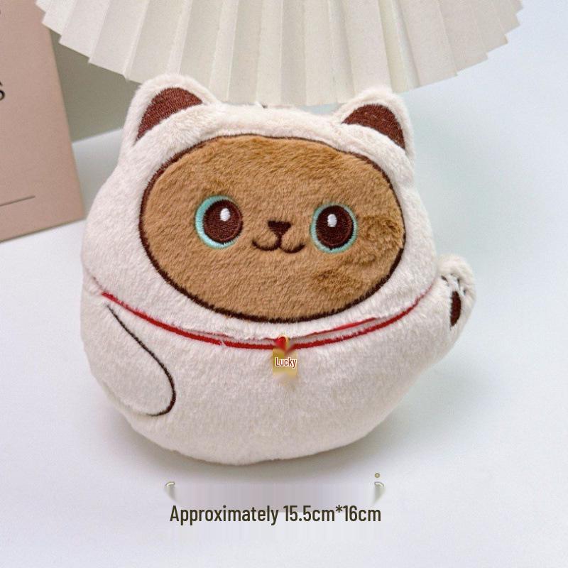 Lucky Wealth Siamese Cat Plush Ornament and Squeaky Bag Charm