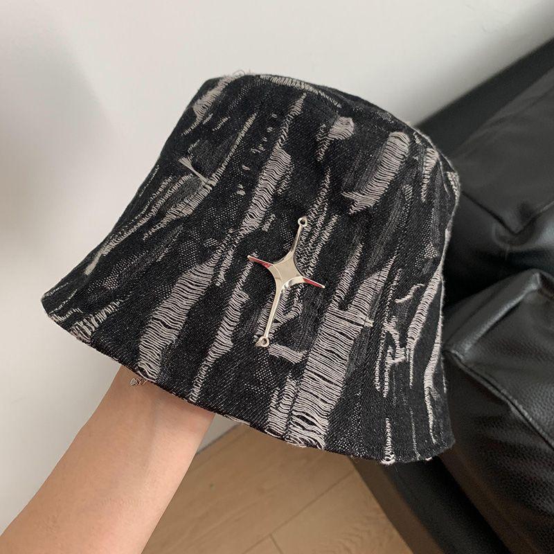 New versatile washed old denim bucket hat female sunscreen Internet celebrity washbasin hat big head circumference bucket