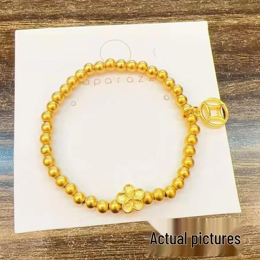 

Peach Blossom Gold Bracelet: Zhou Family Style Women s Jewelry - Round Bead Hand String, Perfect for Goddess Day Gift.