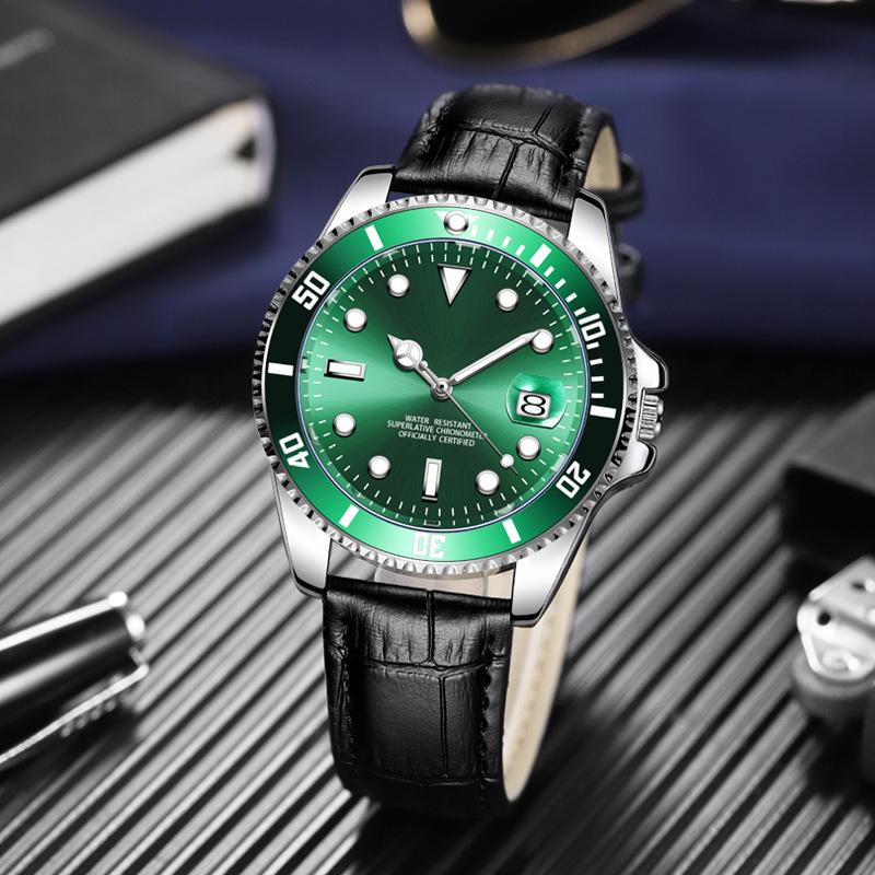 

Green Water Ghost Men S Watch Leather Bamboo Pattern High Value Watch Calendar Luminous Premium Couple Watch