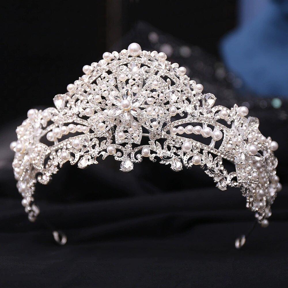 

Baroque Luxury Crystal Zircon Tassel Tiara Crown Elegant Bridal Flower Bowknot Design for Women Wedding Party Hair Accessories