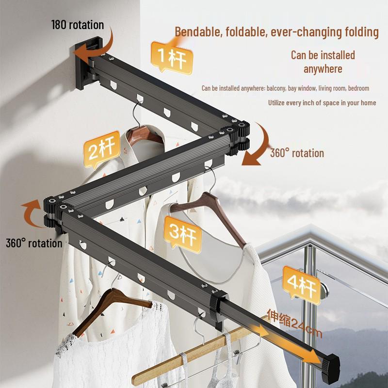 Faltbarer einziehbarer wandmontierbarer Wäschetronständer für den Balkon