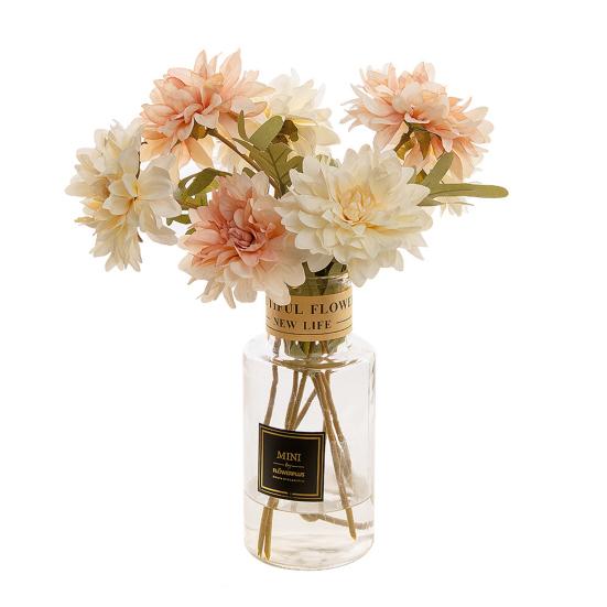 Artificial Flower Realistic Delicate Home Party Ornament Solid Color Fake Dahlias with Stem for Wedding Celebration