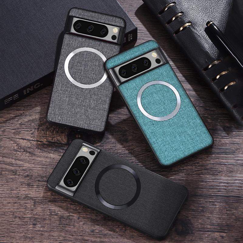 Coque Google Pixel 6/7/8 à Texture Tissu Magnétique Couverture Complète – Couleur Unie