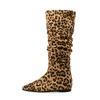 Fashion 2024 Autumn/winter Women Boots Pointed Toe Flat Heels Boots for Women Pleated Leopard Print Pattern Boots Mid-calf Women Shoes