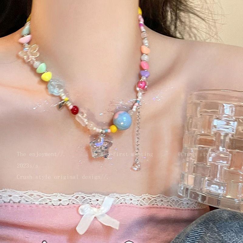 Colier cu mărgele colorate cu dopamină: Drăguț, Dulce și Cool Stil Hot Girl pentru Femei