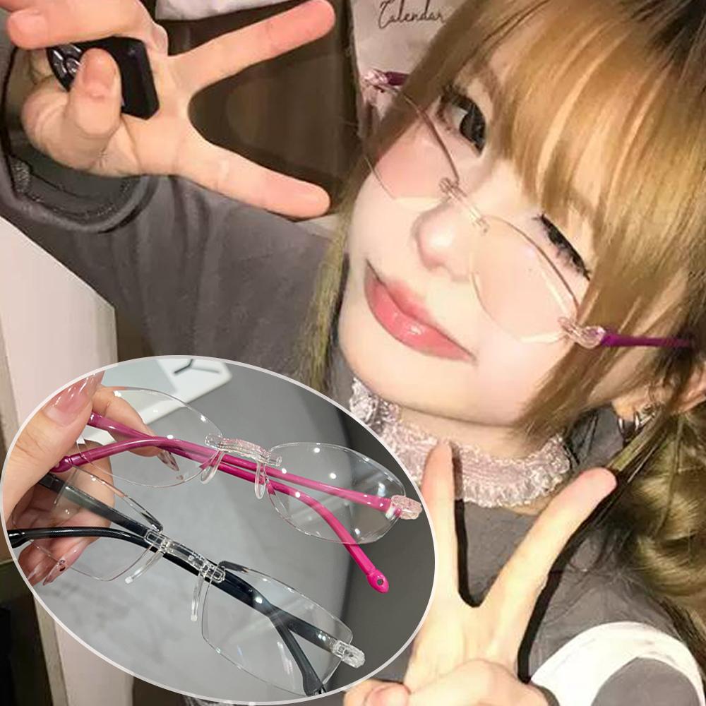 Y2k Narrow-frame Glasses Square Rimless Anti-Blue Light Glasse Women Men Fashion Computer Reading Eyewear Ultra Light Eyeglasses