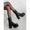 Z Schwarze Plateau-Stiefeletten für Damen (Petite) - Dicker Absatz, Schlankmachend, Hoher Absatz mit Seitenreißverschluss für Herbst und Winter 2025