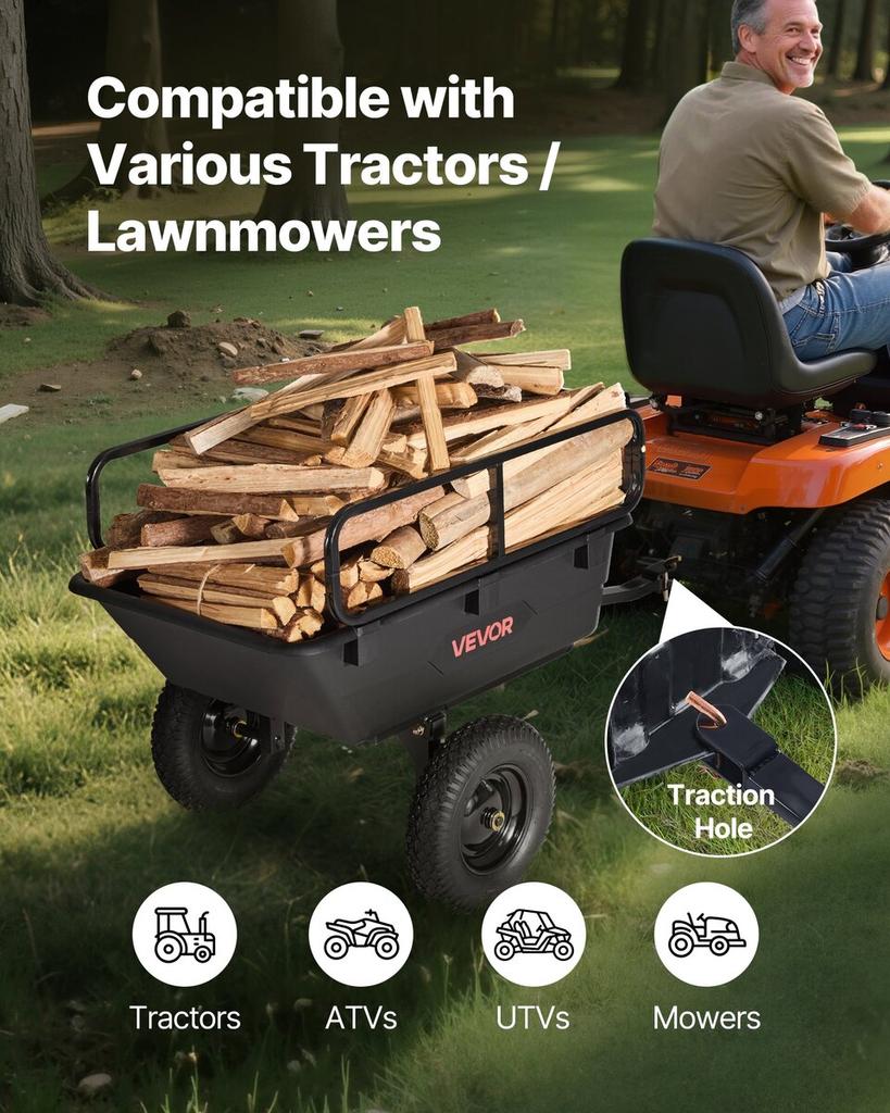Dump Trailer 500 lbs 10 Cu. Ft Tow Behind Plastic Garden ATV Trailer Cart