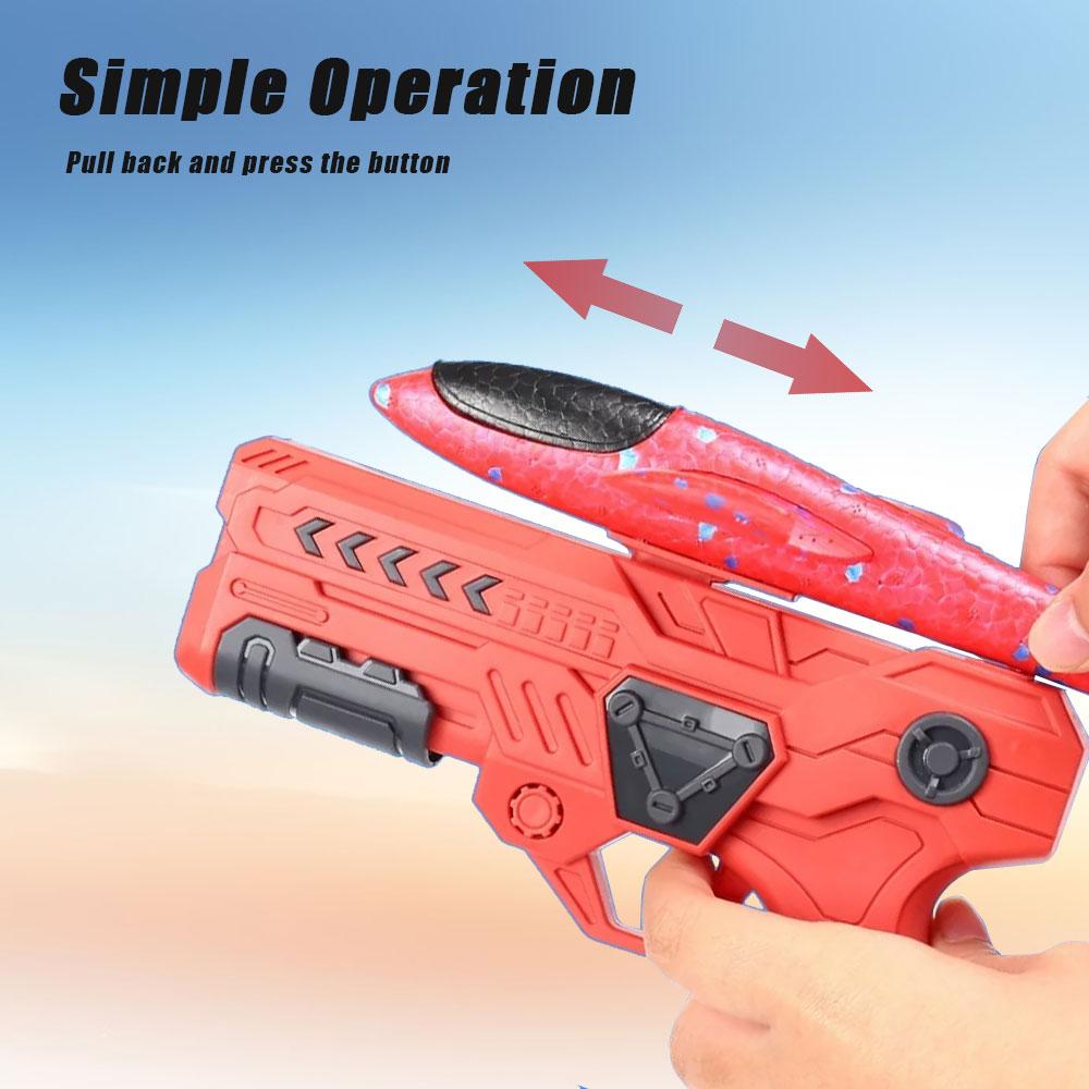 Glowing Foam Aircraft 15M Launcher Catapult Glider Aircraft Gun Toy Children's Outdoor Game Bubble Model Shooting Flying Roundab