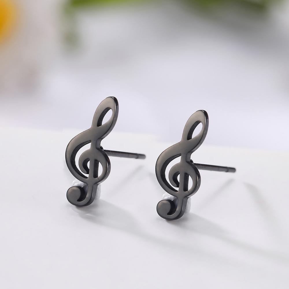 My Shape Music Note Stud Earrings for Men Women Black Color Stainless Steel Earring Punk Fashion Jewelry Pendientes Mujer 2022