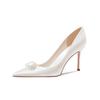 2026 Satin White Stiletto Bridal Heels - Sexy French-Inspired Wedding Shoes for Brides and Bridesmaids.