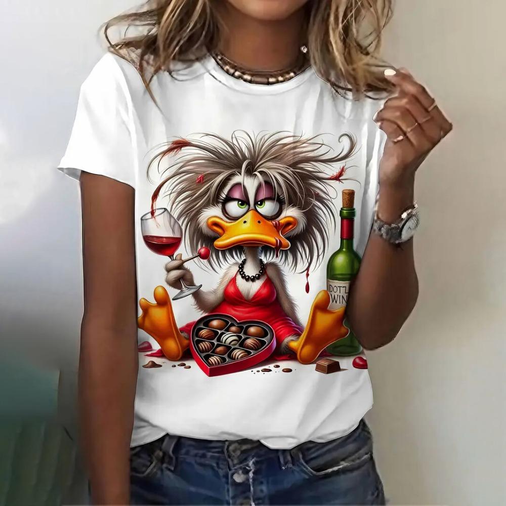 Funny Women's T-Shirts Summer Casual Short Sleeve Crew Neck Tee Fashion Streetwear Female Oversized Clothing Cartoon T-Shirts