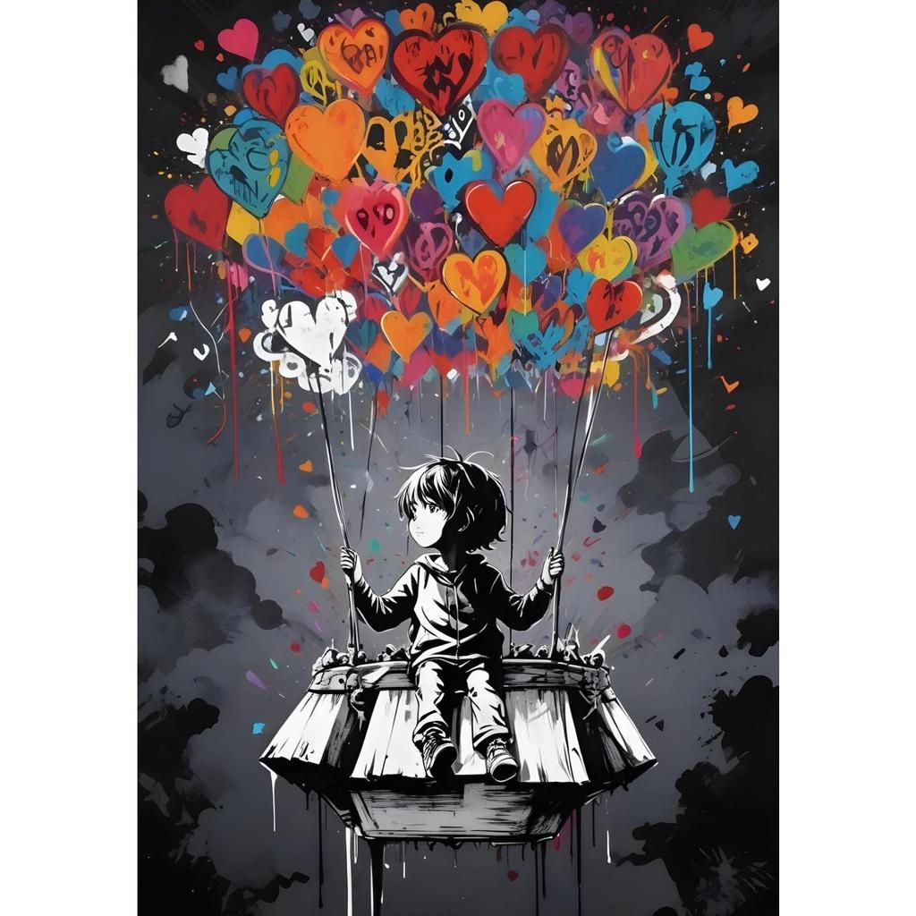 Street Graffiti Posters Print Children's Hot Air Balloon Love Canvas Painting Cartoon Pop Wall Art Picture Home Kid Room Decor