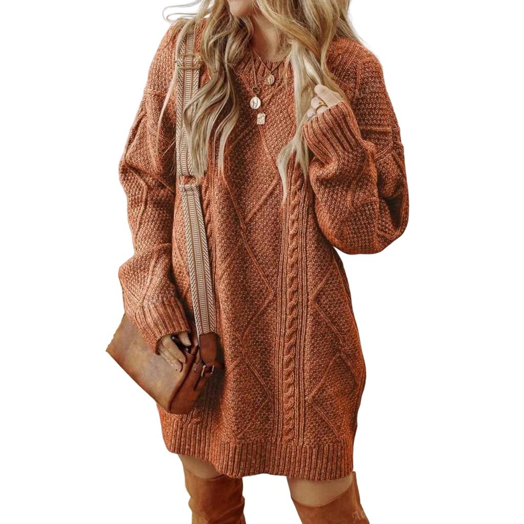 Women's Fashion Loose Cable Knit Long Sleeve Pullover Sweater Dress