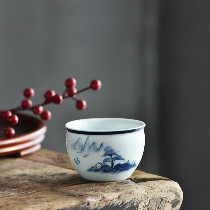 NEW Hand-painted Cylinder Tasting, Single Cup for Home Use, Vintage Personal Underglaze Color Kung Fu Tea Bowl Wholesale