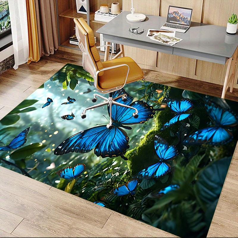 1PC Blue Butterflies Forest Extra Large Non Slip Floor Carpet, Office, Family, Bedroom, Large Area Rug Indoor Rugs, Vibrant Colors