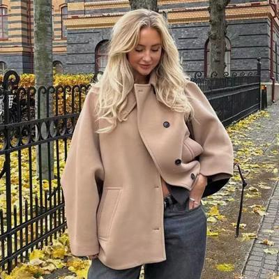 Single-breasted Lapel Coats Women Loose Woolen Long Sleeve Pockets Short Jacket Female Autumn Winter Elegant Casual Tops Outwear