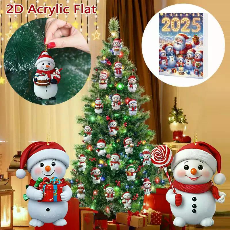 Christmas Advent Calendar 2D Flat Acrylic Snowman Countdown Calendar Xmas Tree Hanging Ornament New Year Kids Gift