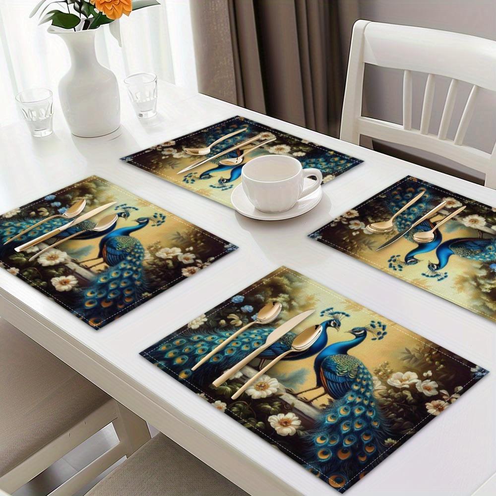 4pcs Peacock Digital Print Kitchen Table Decoration, Table Mat, Table Placemat Mat