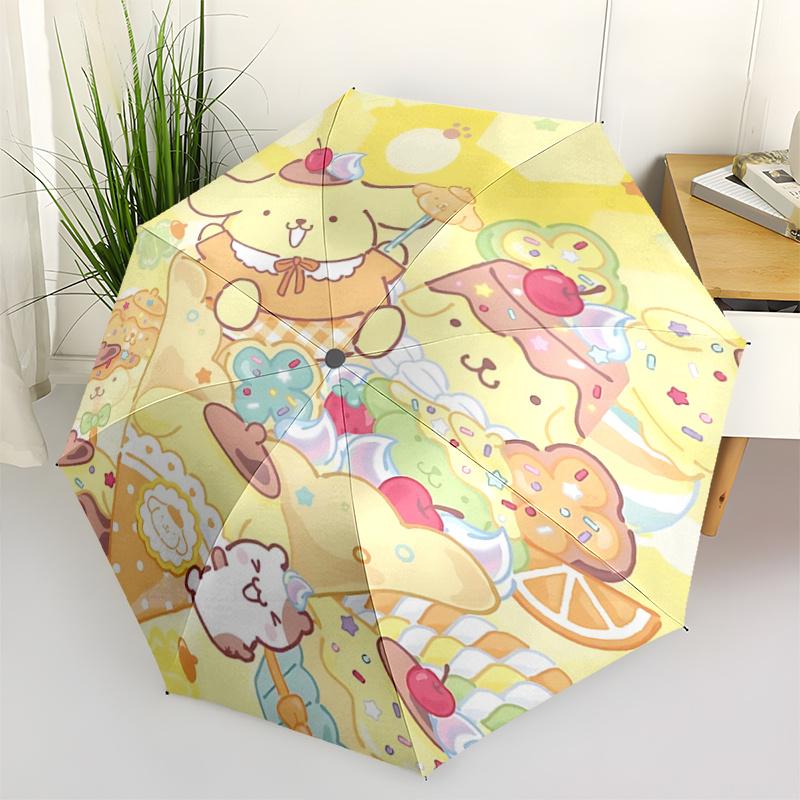 

1pc PomPom Purin Automatic Folding Umbrella - Portable 3-Fold Design with 8-Bone Iron Frame for Outdoor Use, Perfect Gift for Fans, Travelers, and Dai
