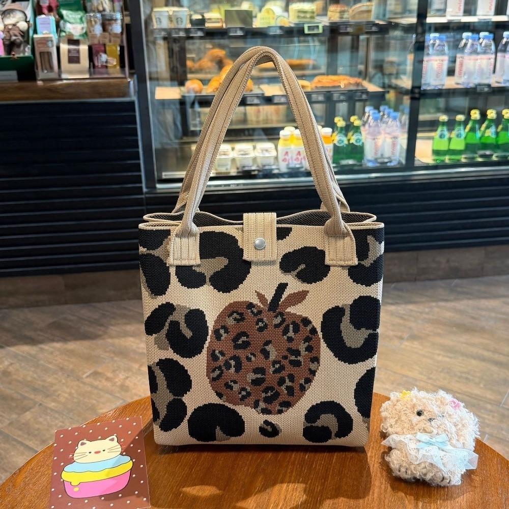 Large Capacity Knitted Bucket Handbag Lightweight Handheld Bag Cartoon Tote Bag  Casual Use