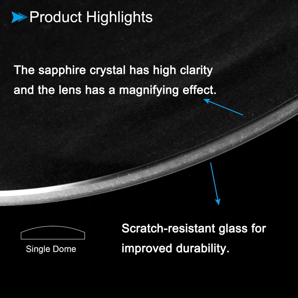 CoCud Watch Crystal Lens Glass, 36.5mm Diameter, 1.3mm Thickness, Sapphire Single Dome Face Crystal Replacement Lens, Clear (Application: Watch