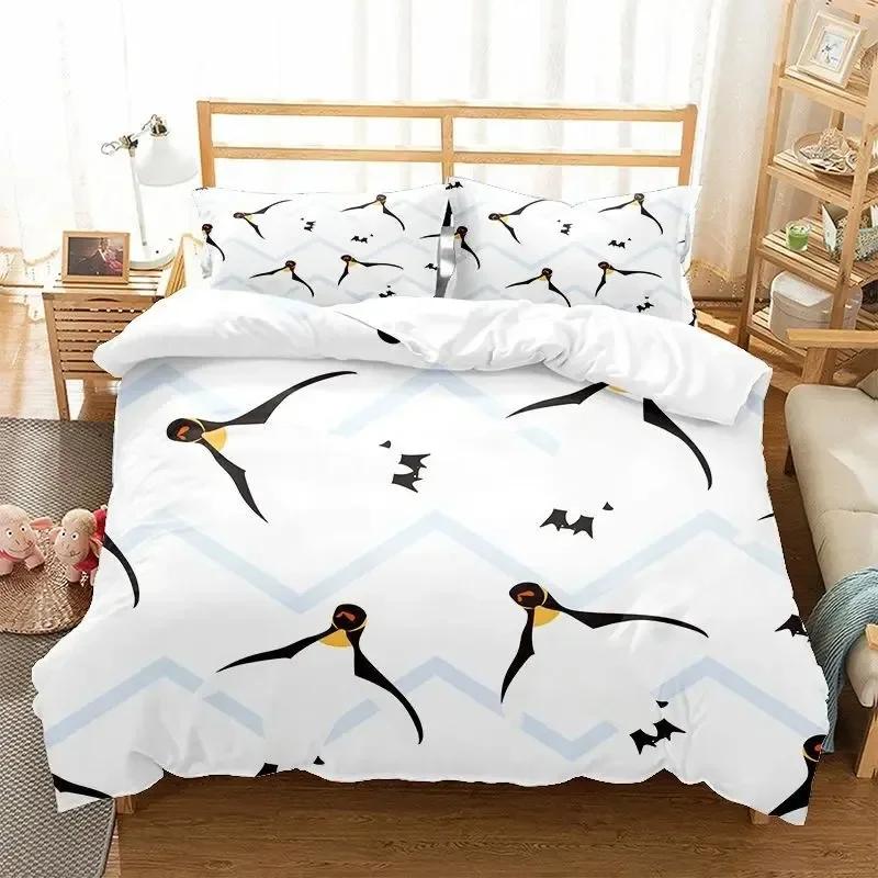 Cartoon Penguin Comfortable Duvet Quilt Cover Pillowcase Bedding Set Children Home Textile Antarctic Animal Illustration