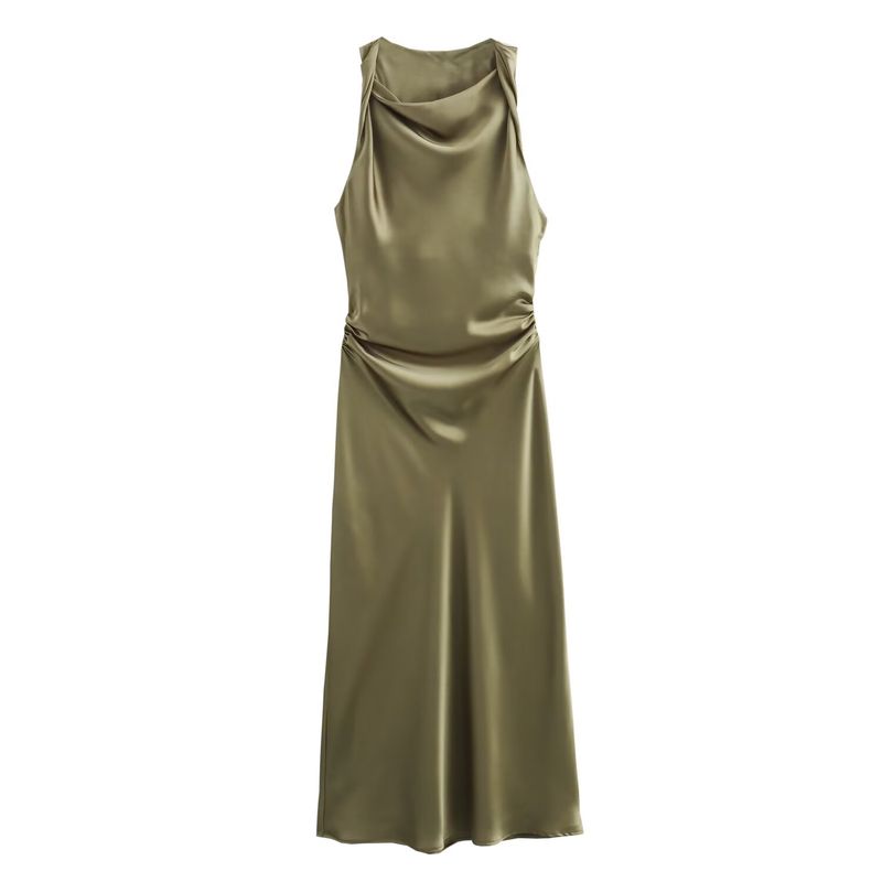 

Araltay New Arrival Women s Clothing Fashion Style Fashion All-Match Silk Satin Texture Midi Skirt Dress 8372090 Green tea L