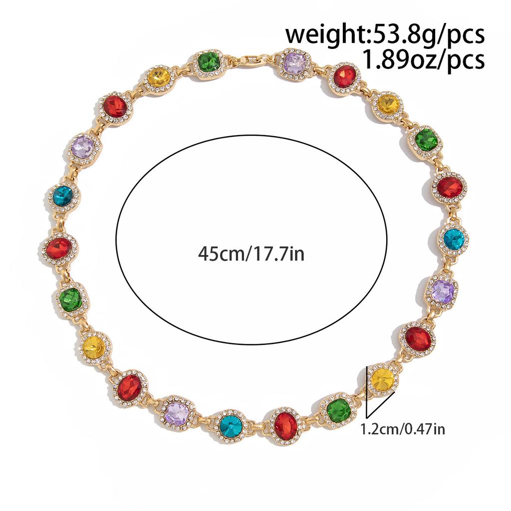Colorful Inlaid Diamond Necklace for Men Trendy Personality Gemstone Collarbone Chain Hip Hop Niche Design Sense Men's