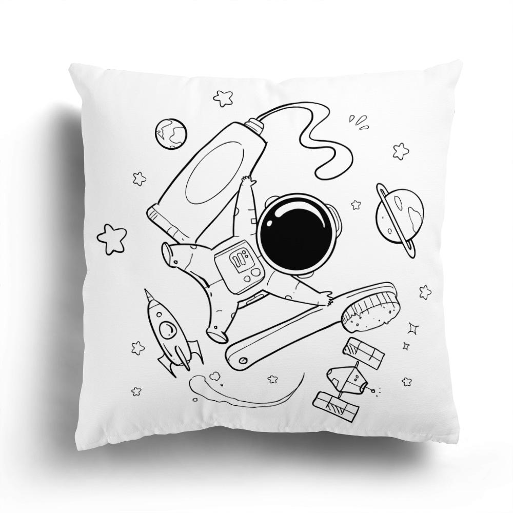 Home Sofa Cushion Cover Cartoon Pattern Pillowcase Fashion Black And White Star Astronaut Plush