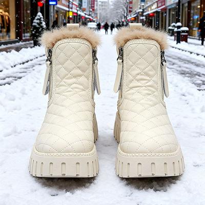 Women's Fashion Zipper Lightweight Soft Sole Winter Warm Plush Snow Boots Padded Lined Non-slip Casual Sports Martin Cotton Boots