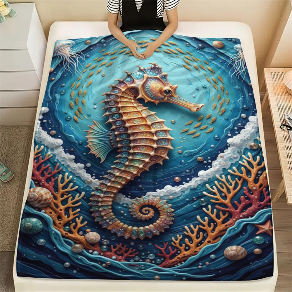 Marine Life Print Flannel Blanket,High Quality Comfortable for All Seasons,Home Decor,Warmth and Comfort,Perfect for Christmas Gifts