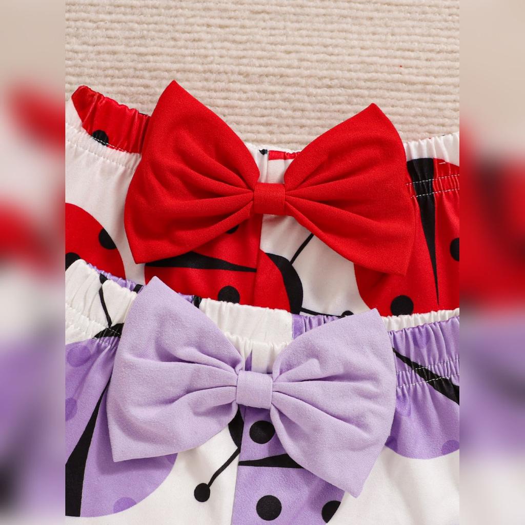 Alphabet Print Baby Romper Set - Bow Pants Two-Piece Outfit