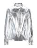 Women's Shirt Silver Genuine Lambskin Leather Handmade Stylish Casual Formal Wear