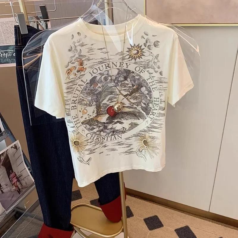 Fruity American Short-sleeved T-shirt for Women, Loose, Slim, Pure and Sexy, Fashionable Print, Versatile Half-sleeve for Small People