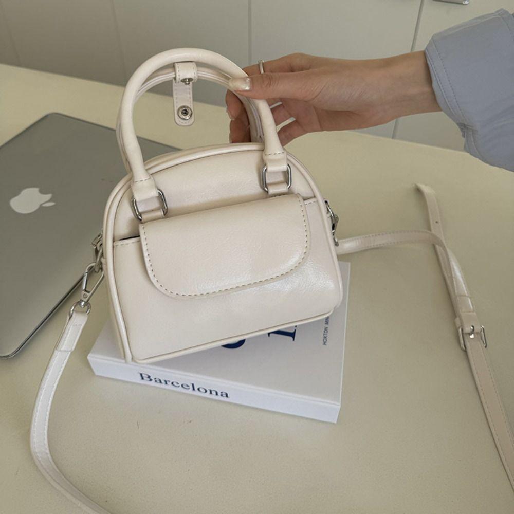 Shoulder Bag PU Bowling Bag PU Leather Boston Bag Fashion Silver Handbag Shopping